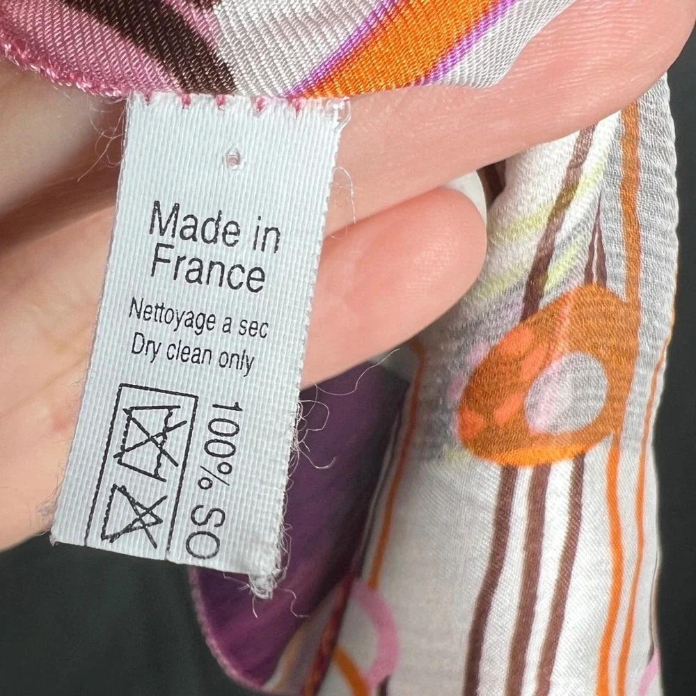 Silk Scarf Made in France Abstract Floral Print Pink Chic Eclectic Y2K Colorful - Picture 8 of 13